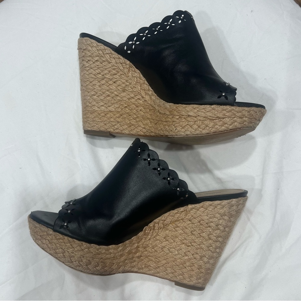 Michael Kors espadrilles woven pump sandals studs and cut outs black leather8.5 - Picture 2 of 6